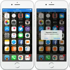 Nagrywanie ekranu na iPhonie. Widzimy ekran z ikonami aplikacji i menu kontroli.