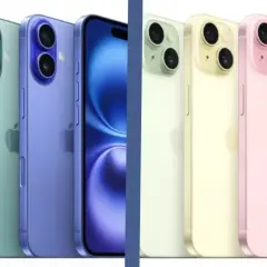 Rząd kolorowych iPhone'ów, od różowego po niebieski, prezentuje nowe funkcje iOS 16.