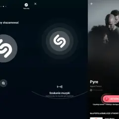 Aplikacja Shazam szuka odpowiedzi na pytanie: jaka to piosenka? Widoczny jest utwór "Pyre" Agent Fresco.