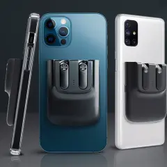 Dwa telefony, jeden niebieski iPhone, drugi biały Samsung, z magnetycznymi uchwytami na słuchawki z tyłu. MagSafe co to? To technologia, która ułatwia życie.