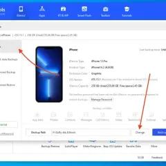 Ekran programu 3uTools pokazuje opcję backup iPhone. Widoczny jest iPhone 13 Pro i przycisk "Back up Now".
