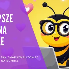 Urocza pszczółka w okularach korzysta z laptopa, by poznać najlepsze triki na bumble. Dowiedz się, jak zmaksymalizować swój sukces na bumble!