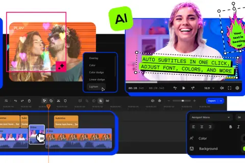 Jak zrobić filmik ze zdjęć? Program do edycji wideo z funkcjami AI, automatycznymi napisami i edycją tekstu.