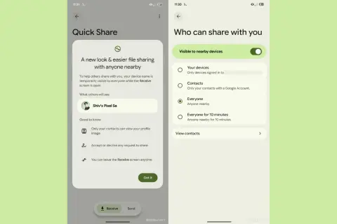 Ustawienia "Quick Share" pozwalają na szybkie udostępnianie plików. Wybierz, kto może się z Tobą dzielić.