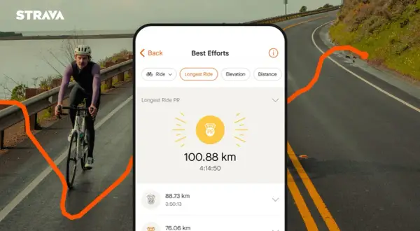 Aplikacja Strava pokazuje rekordowy przejazd rowerem: 100,88 km w 4:14:50. To dowód, że warto śledzić swoje osiągnięcia.