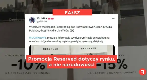 Fałszywa informacja o dyskryminacji w aplikacji Reserved. Promocja dotyczy rynku, nie narodowości.