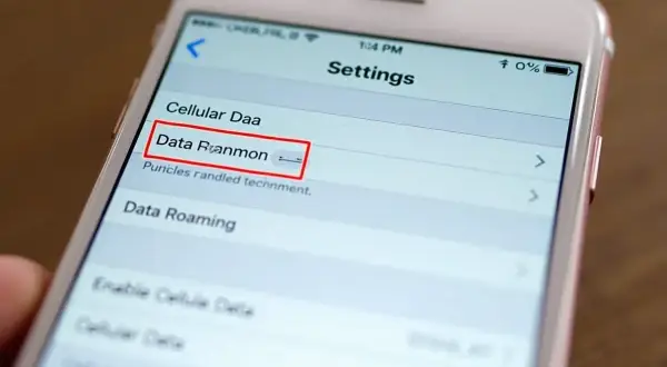 Ustawienia telefonu, gdzie widać opcję "Data Roaming" (roaming danych). Aby włączyć roaming, należy przejść do tej sekcji.