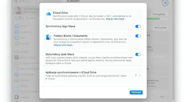 Ustawienia iCloud na Macu: synchronizacja iCloud Drive, folderów Biurko i Dokumenty, optymalizacja dysku Maca.