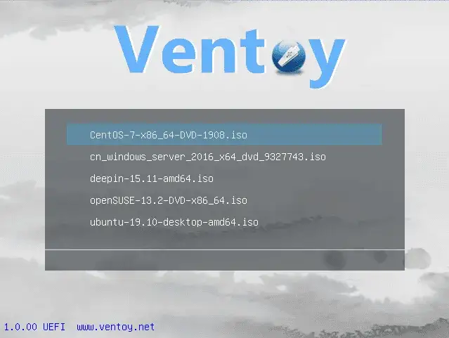 Interfejs programu Ventoy, dodawanie wielu plików ISO