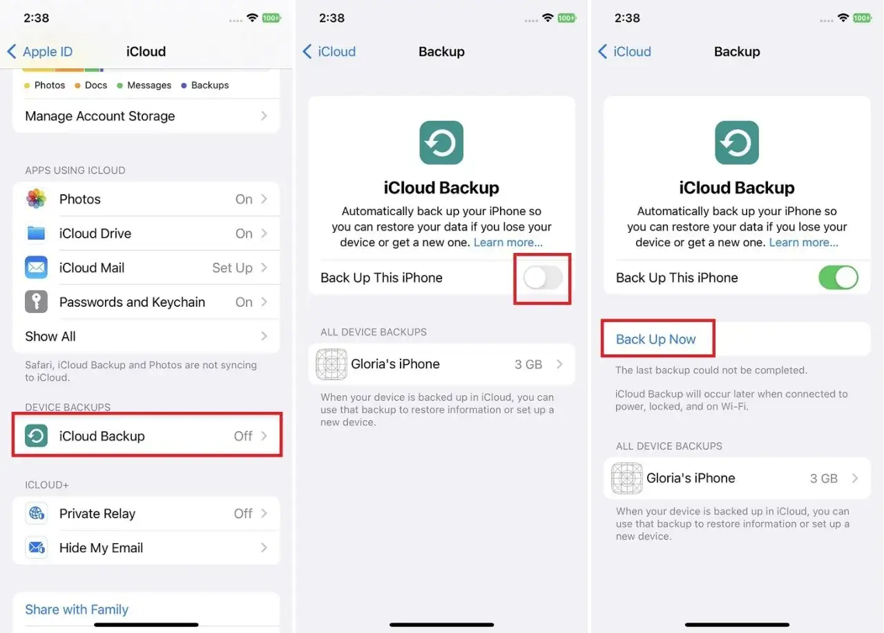 iCloud backup settings iPhone