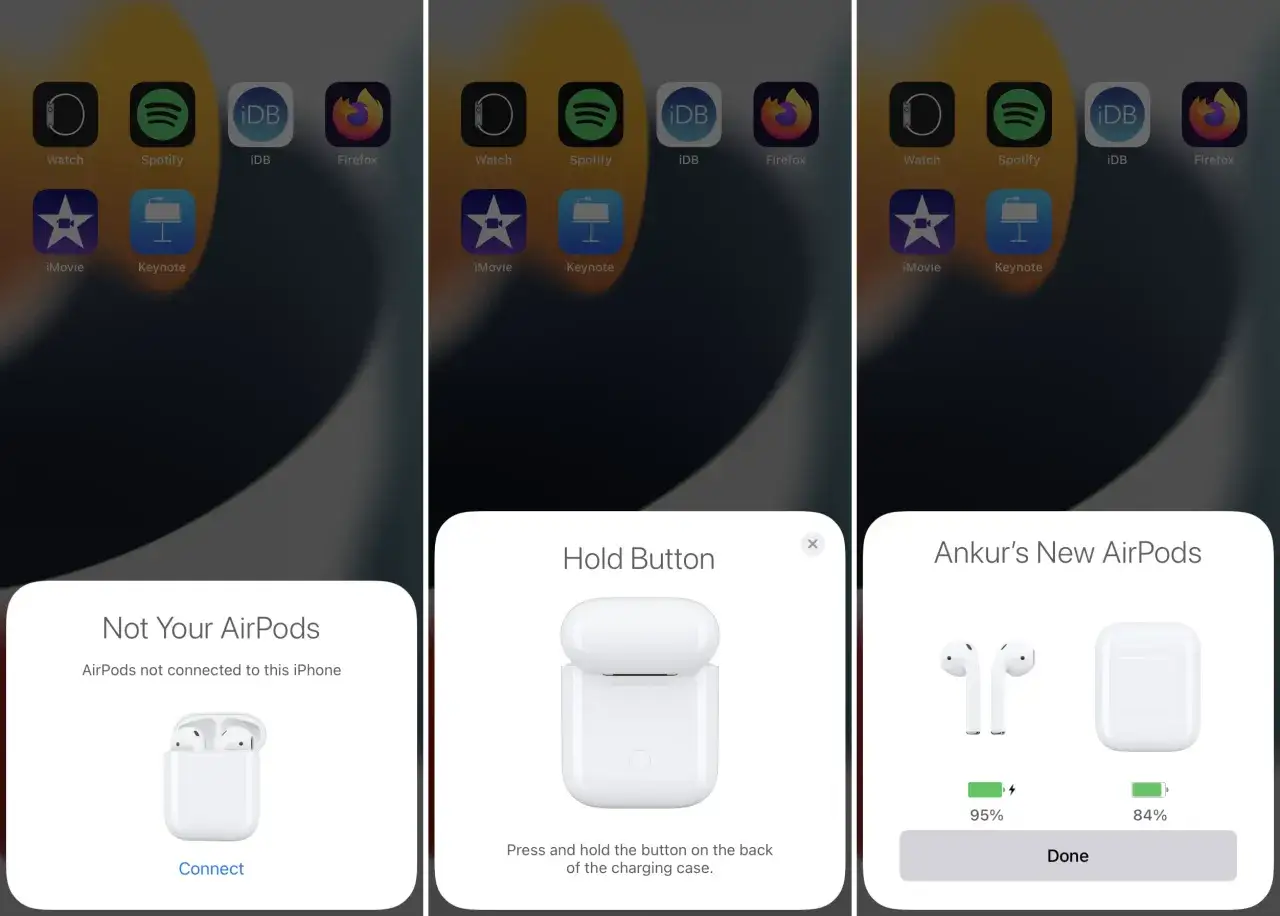 Jak połączyć AirPods z iPhone: otwórz etui, naciśnij i przytrzymaj przycisk z tyłu, a następnie kliknij 