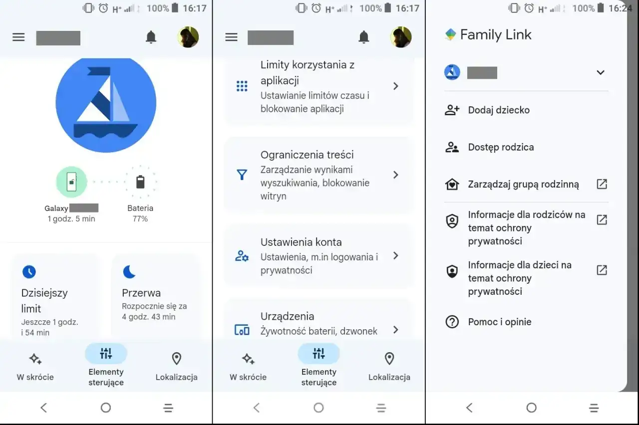Aplikacja Family Link pozwala na blokadę rodzicielską na telefon, zarządzanie limitami czasu i treści, a także lokalizację dziecka.