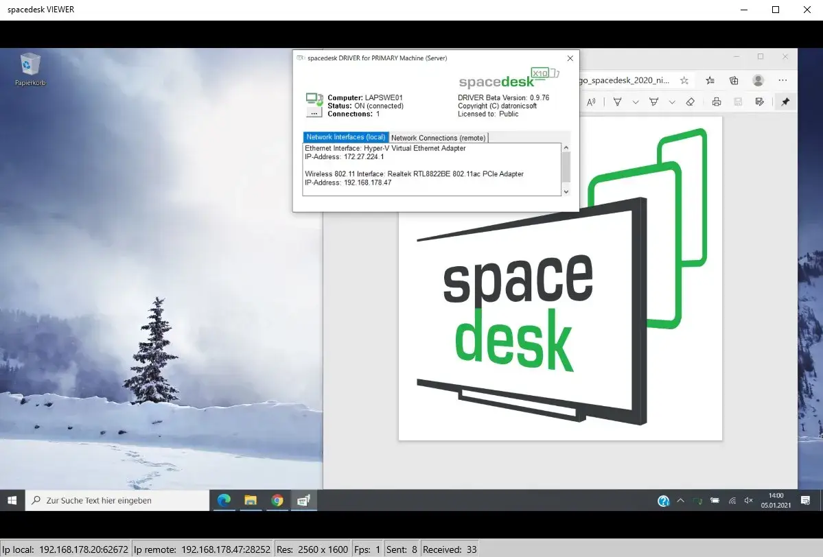 spacedesk interfejs aplikacja