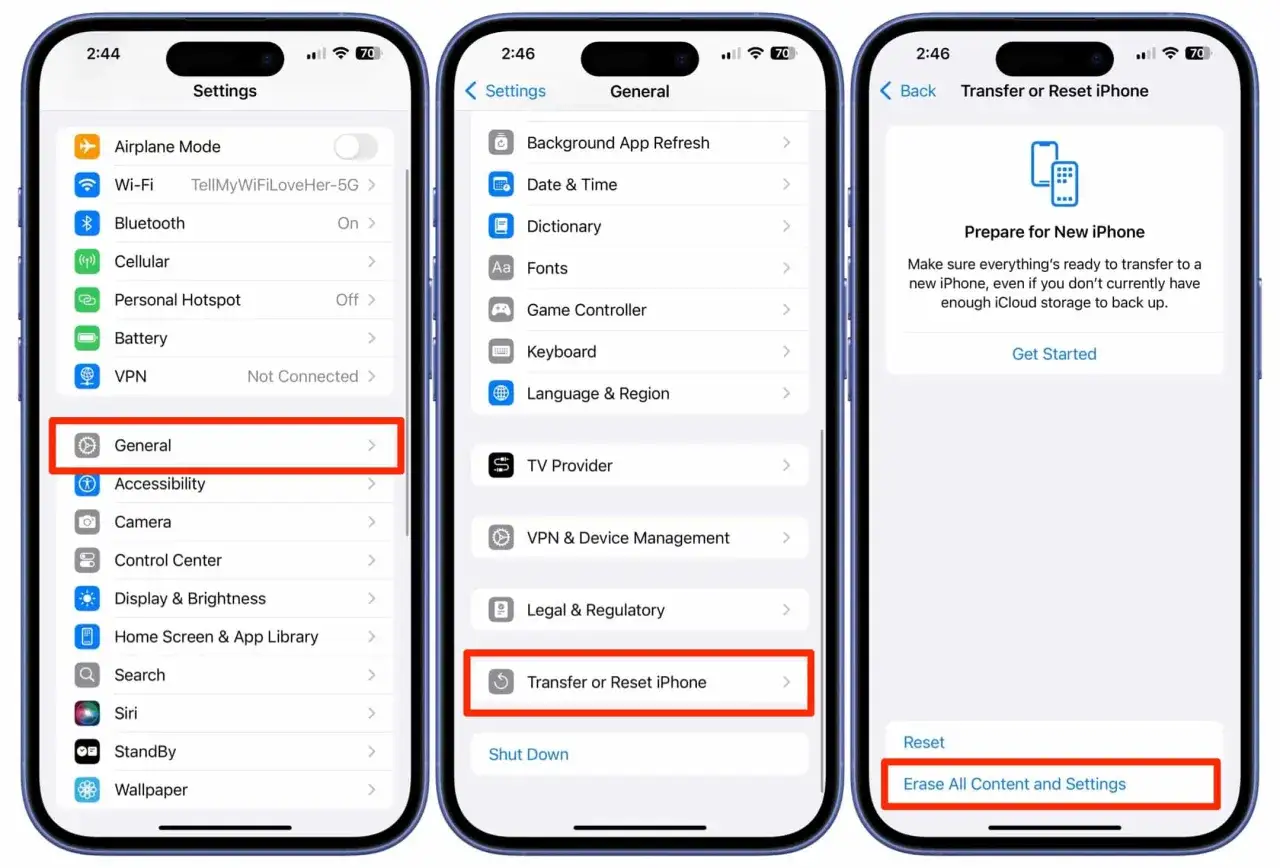 iphone factory reset ustawienia