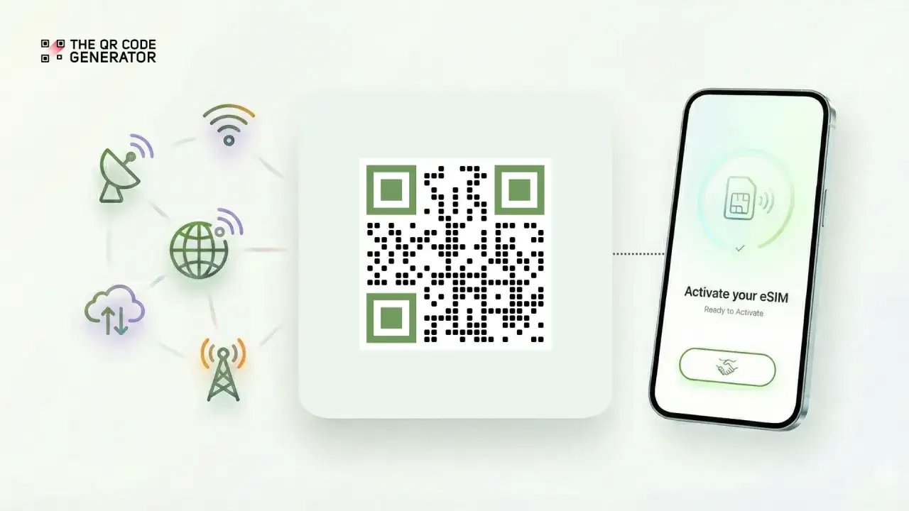 Aktywacja karty eSIM za pomocą kodu QR. Na ekranie telefonu widnieje komunikat 