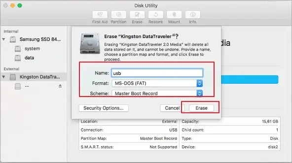 formatowanie pendrive fat32 macos narzędzie dyskowe