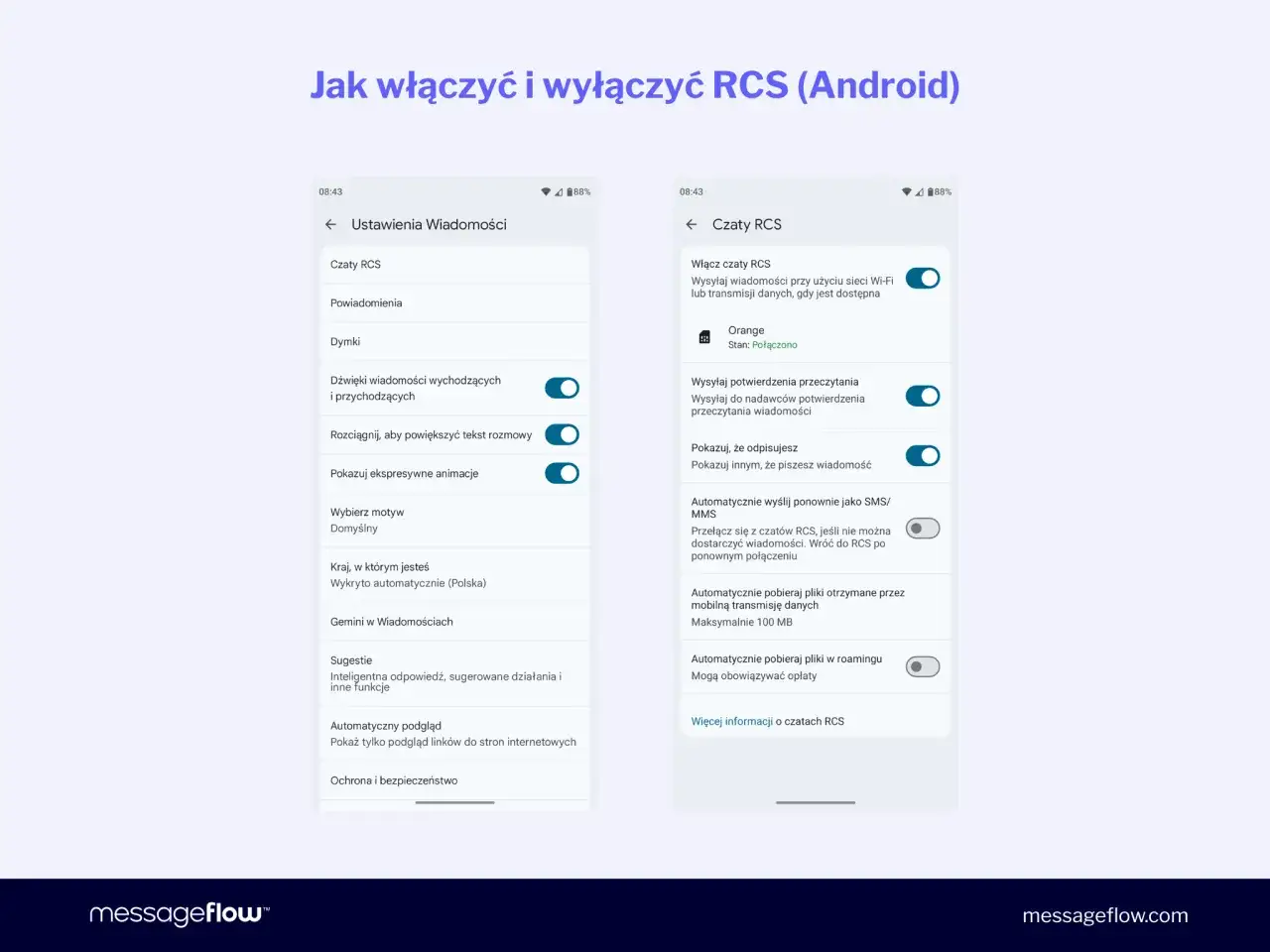 Jak wyłączyć czat RCS? Na ekranie telefonu w ustawieniach wiadomości znajdziesz opcję 