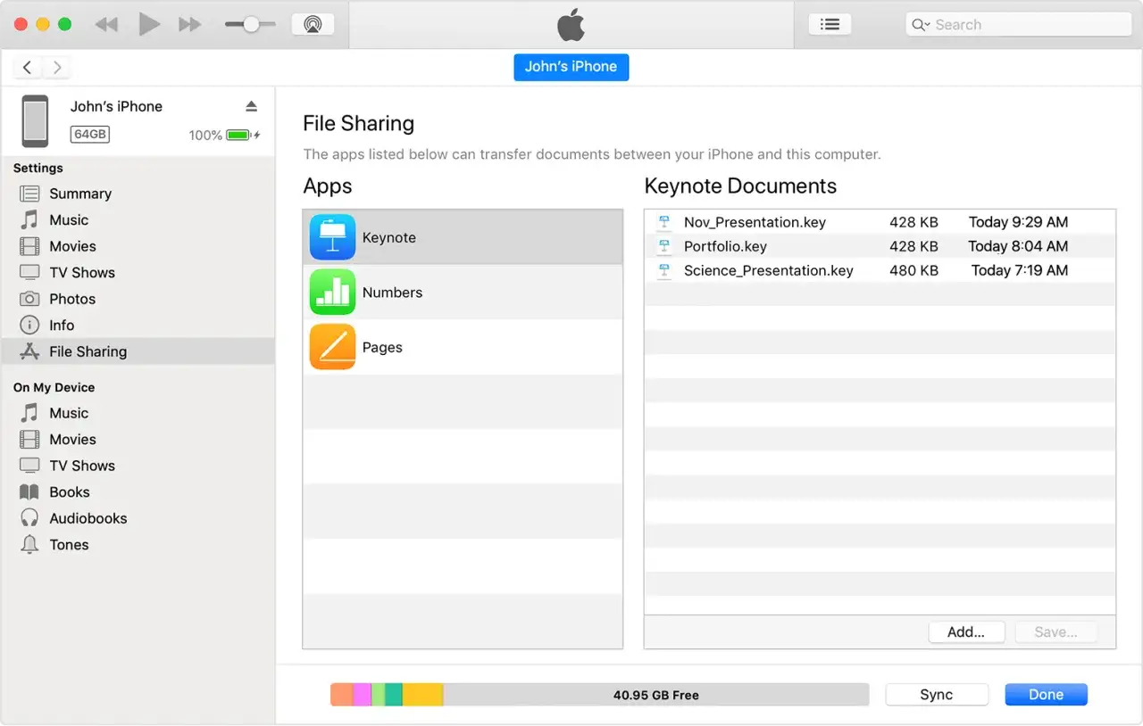 Interfejs iTunes Windows, synchronizacja iPhone