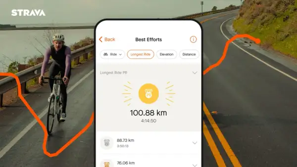 Aplikacja Strava pokazuje rekordowy przejazd rowerem: 100,88 km w 4:14:50. To dowód, że warto śledzić swoje osiągnięcia.