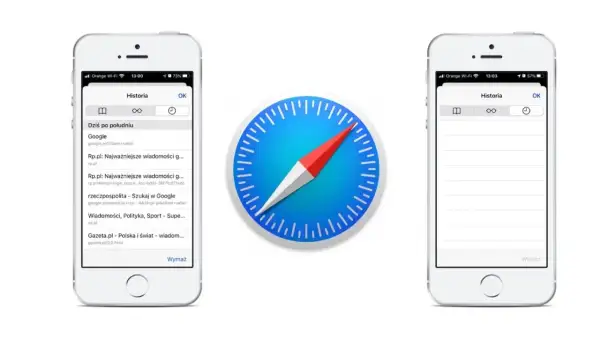 Historia wyszukiwania Safari na iPhonie. Widoczne wpisy z Google, rp.pl i gazeta.pl.