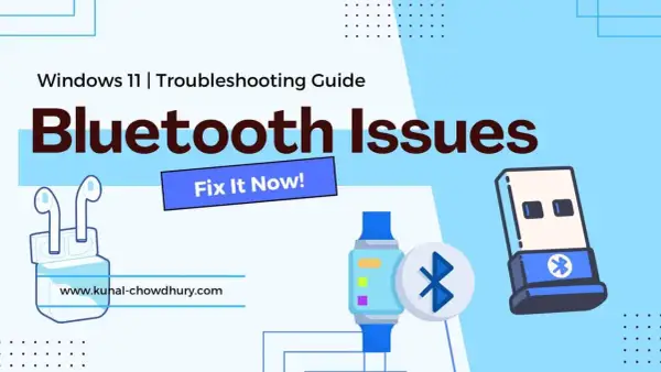Grafika z napisem "Bluetooth Issues", słuchawkami, smartwatchem i adapterem USB.