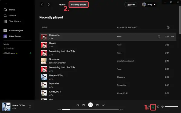 Historia odtwarzania Spotify: lista utworów "Despacito", "Closer", "Something Just Like This" i innych.